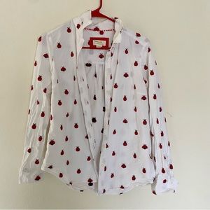 Anthropologie Maeve white ladybug button down top